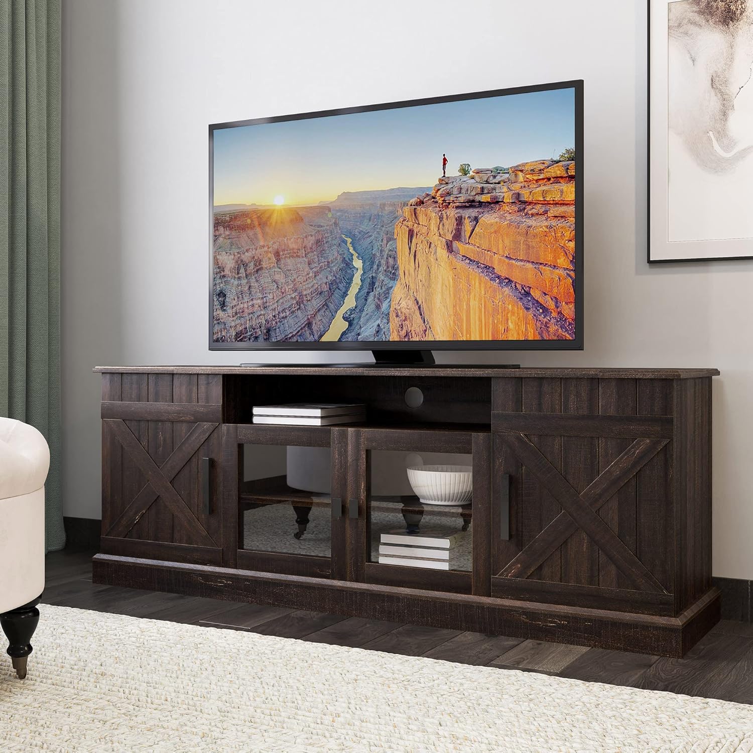 65 Modern Farmhouse TV Stand - Versatile Storage