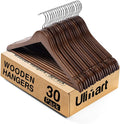 Wooden Hangers 30 Pack - Heavy Duty Walnut Closet Hangers