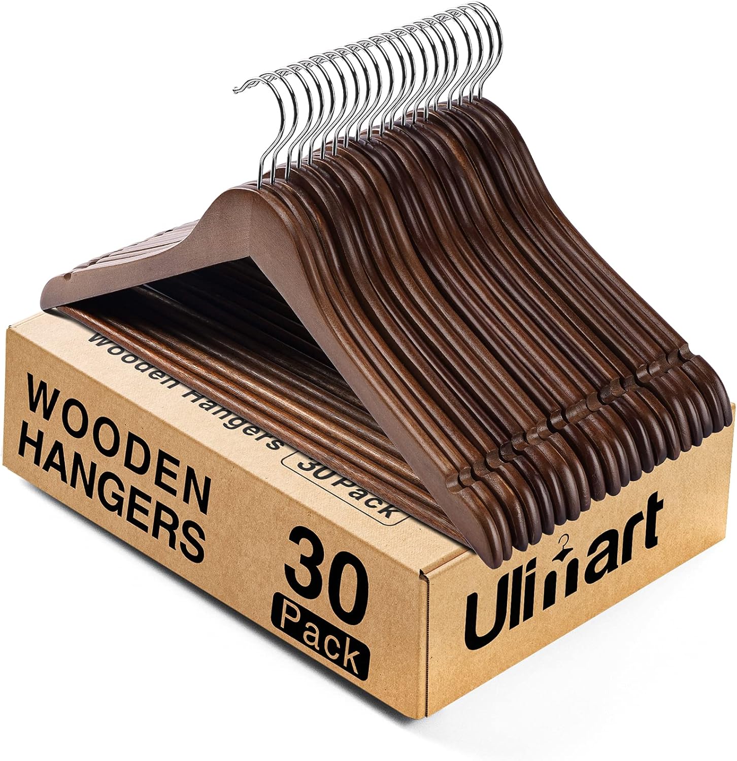 Wooden Hangers 30 Pack for Daily Use, Heavy Duty Coat Hangers