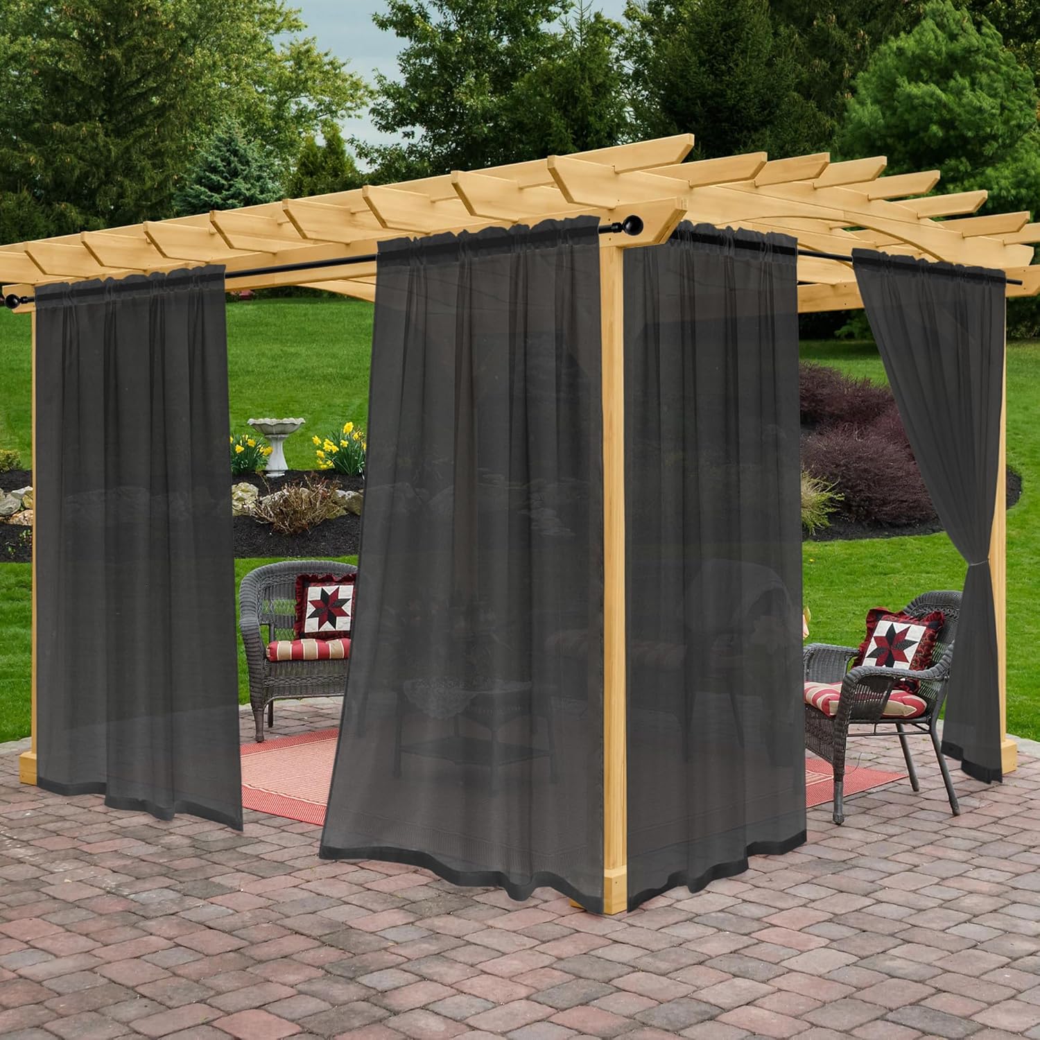 Outdoor Sheer Curtains for Patio Waterproof, 4 Panels Voile