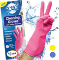 Reusable Medium Rubber Dish Gloves - 10 Pairs - Pink - FOBLY