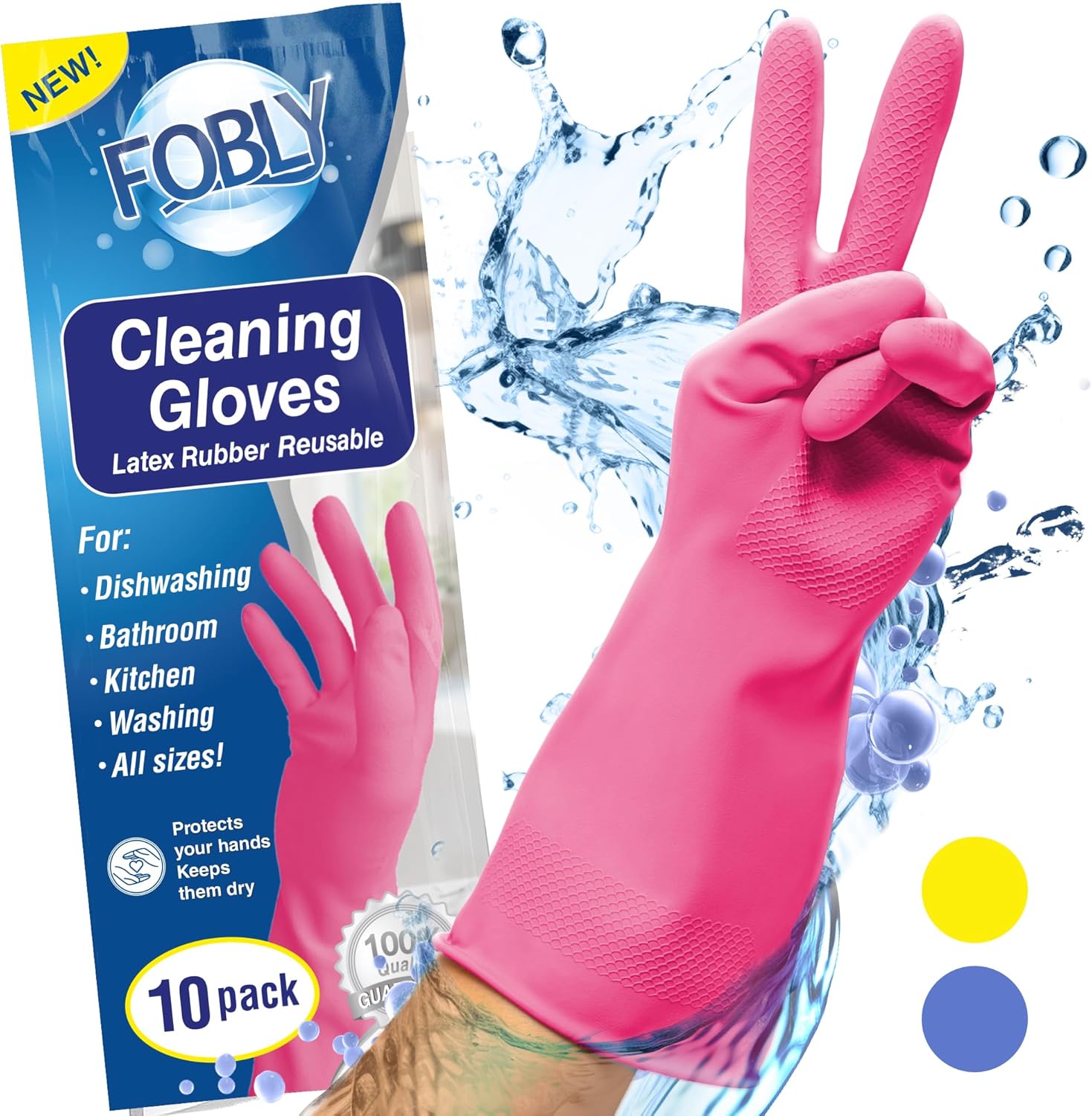 Reusable Medium Rubber Dish Gloves - 10 Pairs - Pink - FOBLY