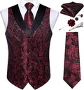 Mens Paisley Suit Vest and Necktie Set - Formal Shawl Collar Vest Not