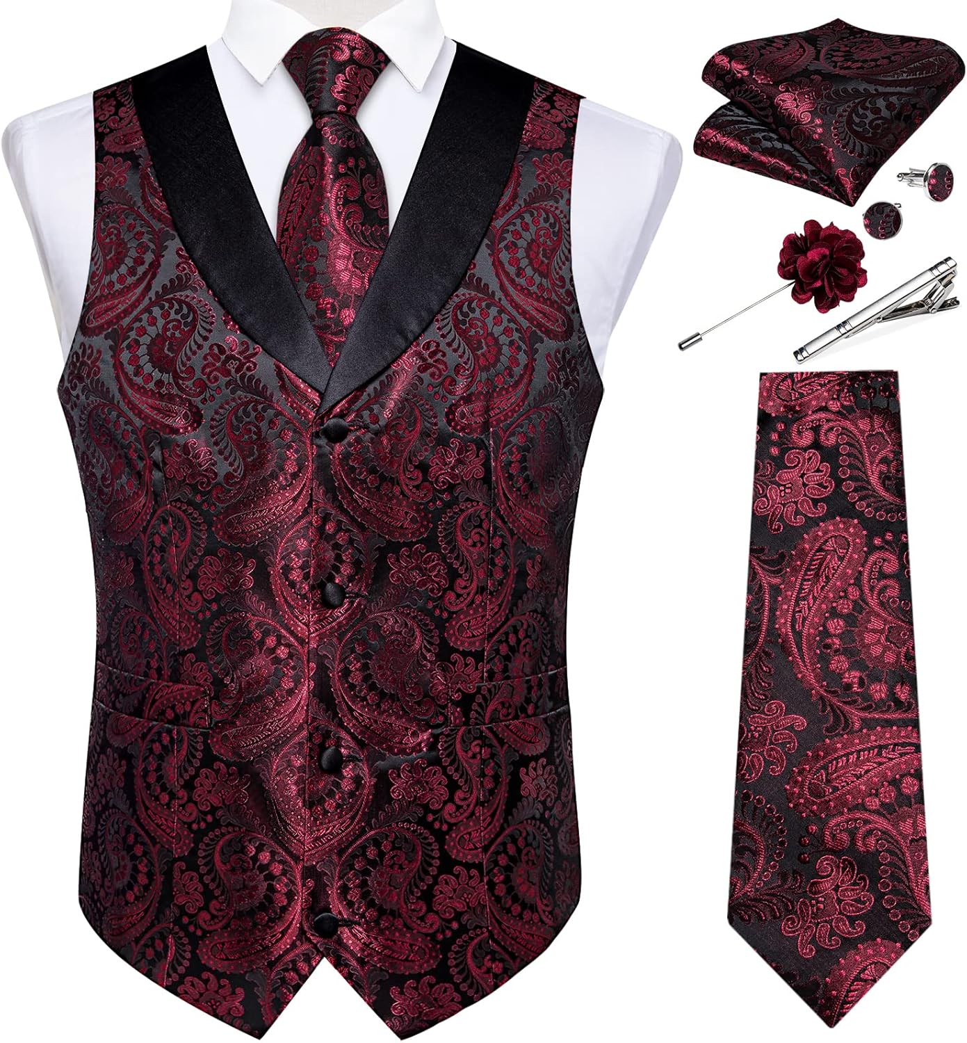 DiBanGu Mens Paisley Suit Vest Set for Weddings and Parties