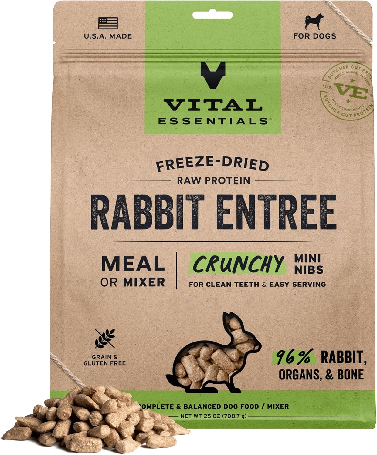 Vital Essentials Freeze-Dried Raw Rabbit Crunchy Mini Nibs for Dogs
