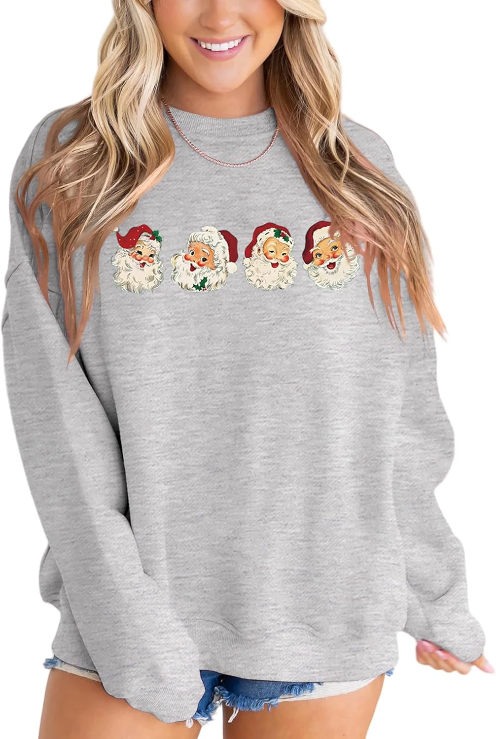 Retro Santa Sweatshirt for Women - Vintage Christmas Fleece