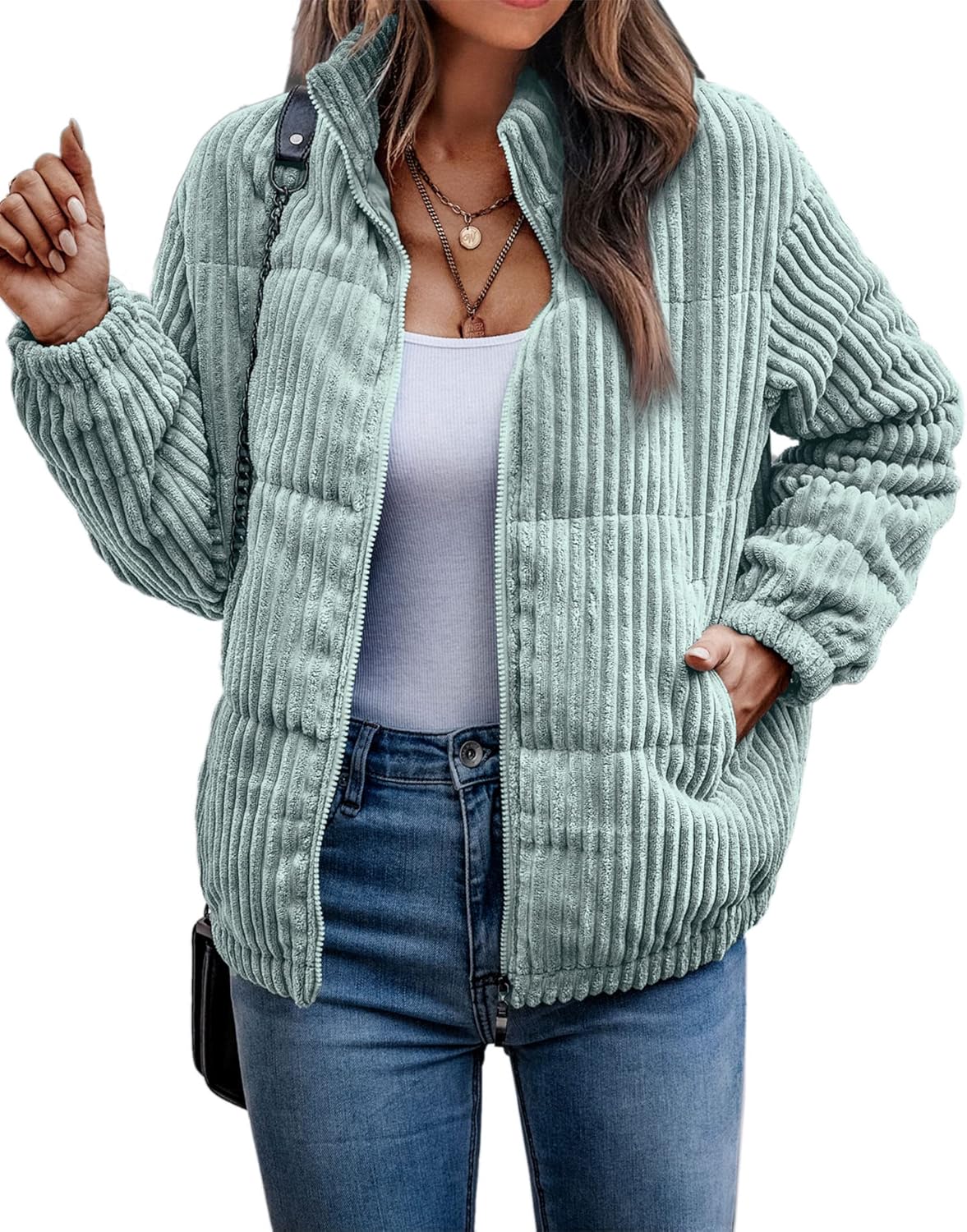Angashion Women's Quilted Bomber Jacket for Fall and Winter
