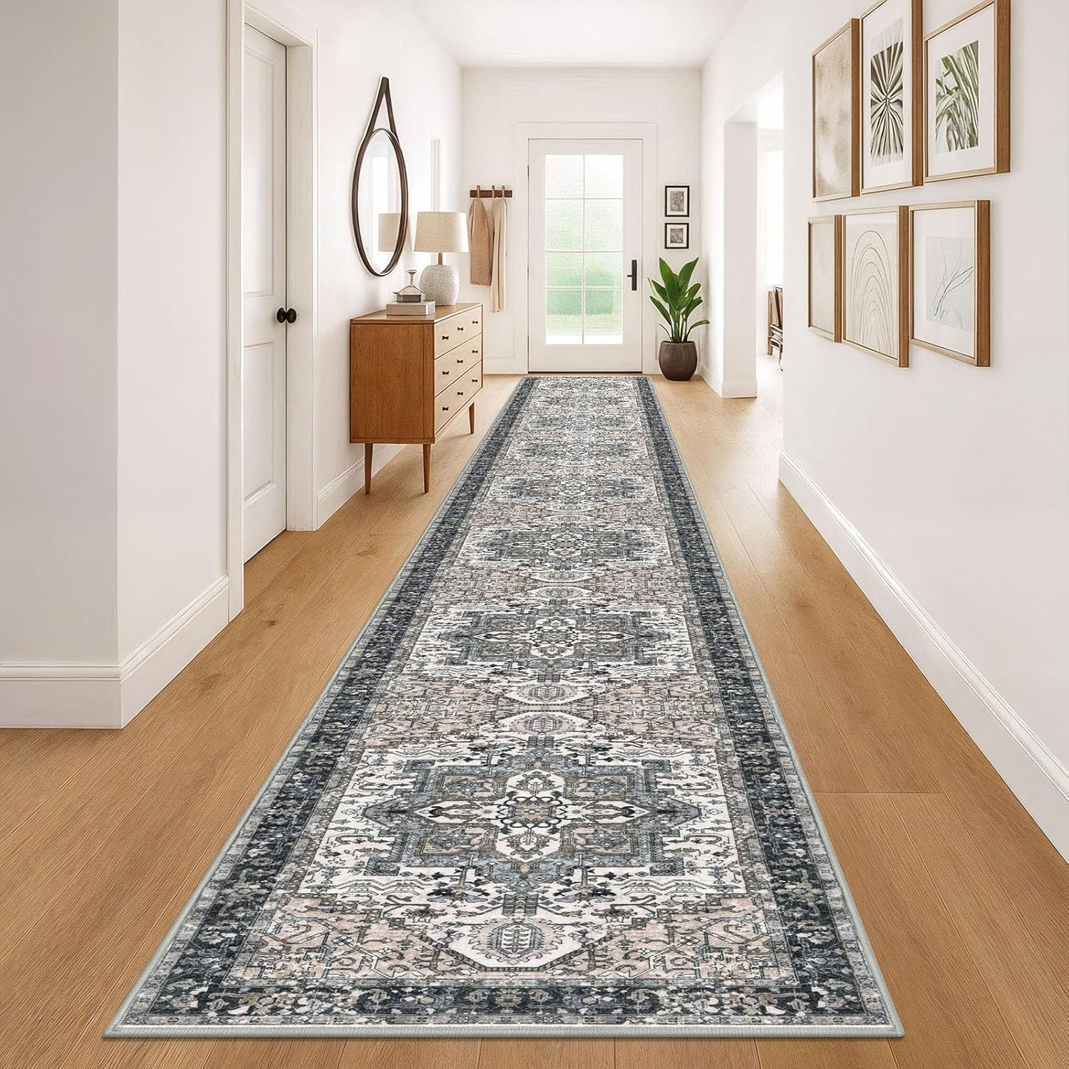 KOZYFLY 3x20 Ft Faux Wool Washable Thin Hallway Runner Rug