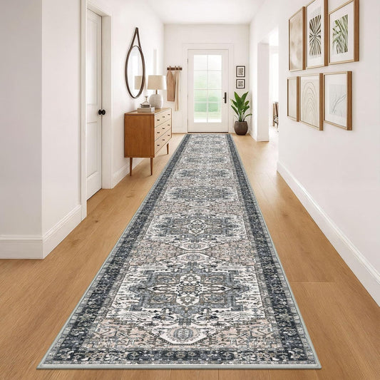 KOZYFLY 3x20 Ft Faux Wool Washable Thin Hallway Runner Rug