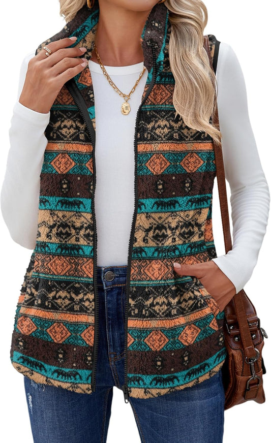Zeagoo Women's Sleeveless Sherpa Fleece Vest for Fall and Winter
