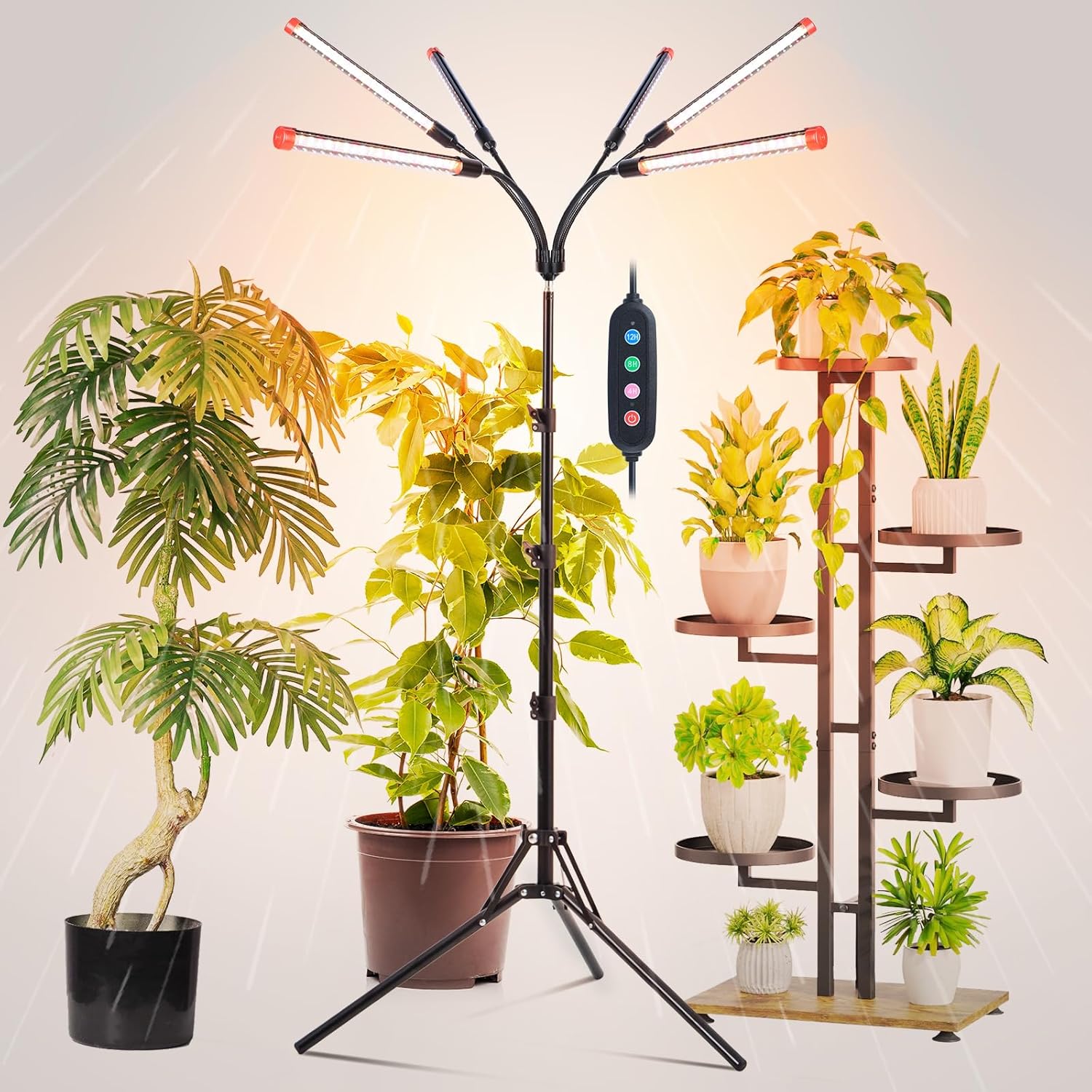 6Head Grow Lights for Indoor Plants with Tripod Stand and Timer