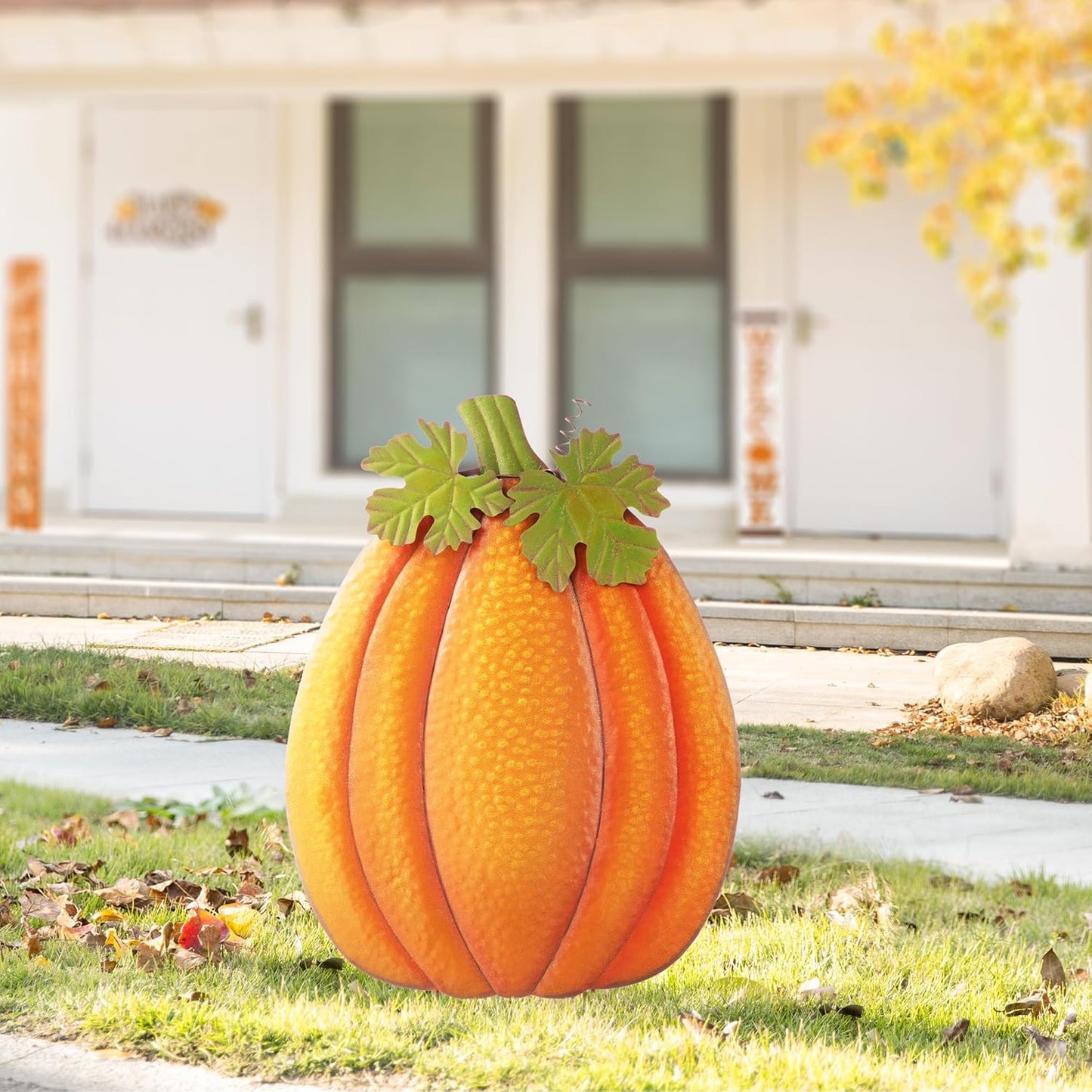 Fall Metal Embossed Pumpkin Yard Stake for Autumn Decor