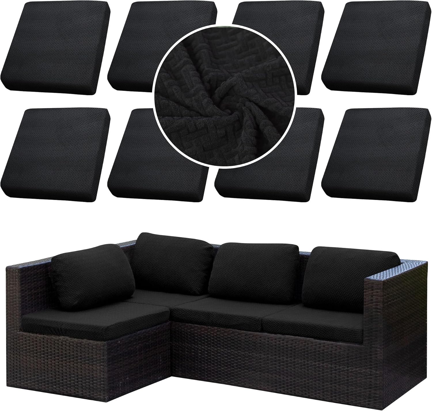 8Pcs Stretch Patio Cushion Cover for Outdoor Furniture Protection