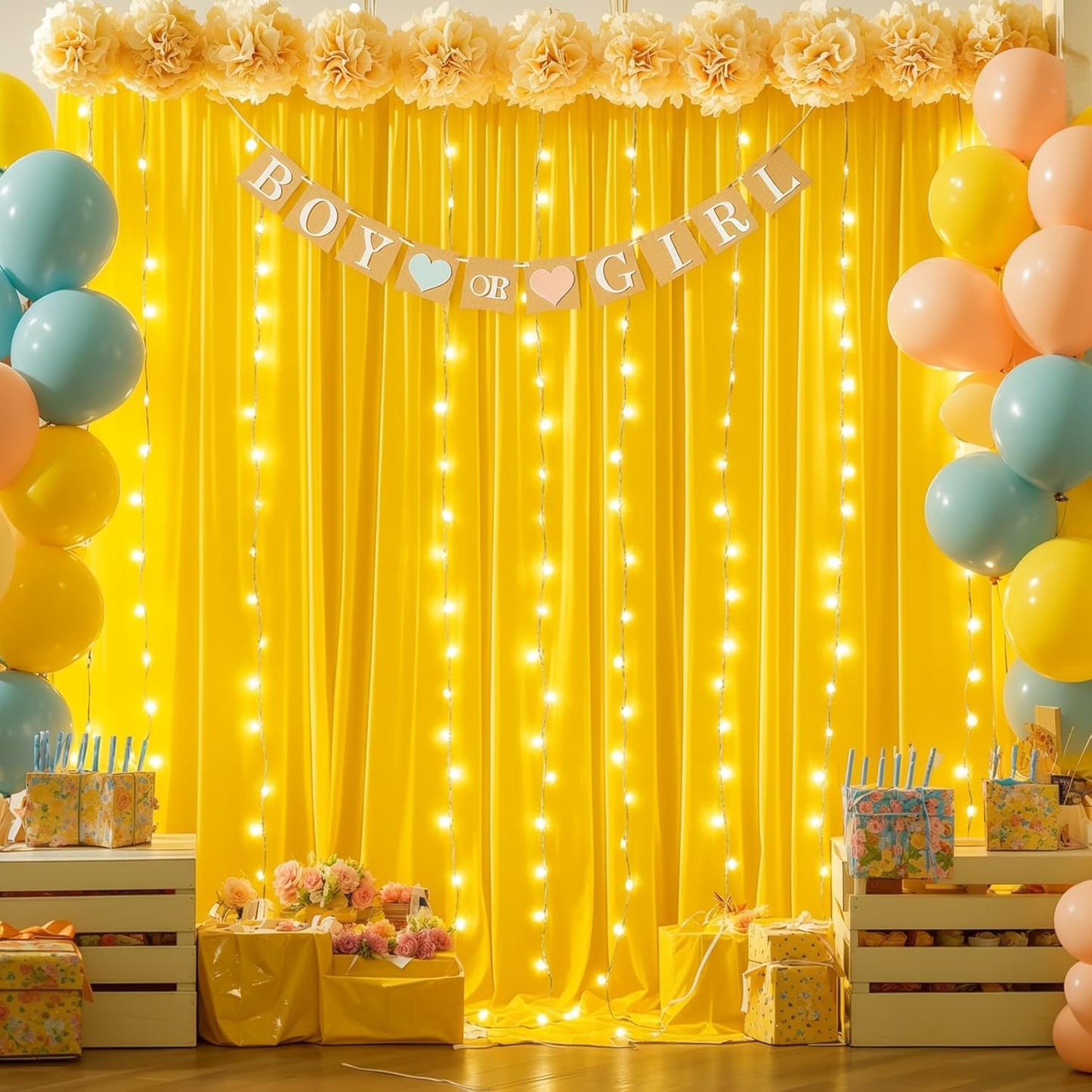 Yellow Backdrop Curtains with Lights for Stunning Events