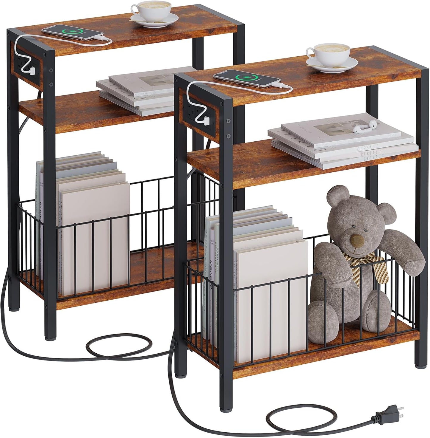 Narrow Side Table with Charging Station for Small Spaces