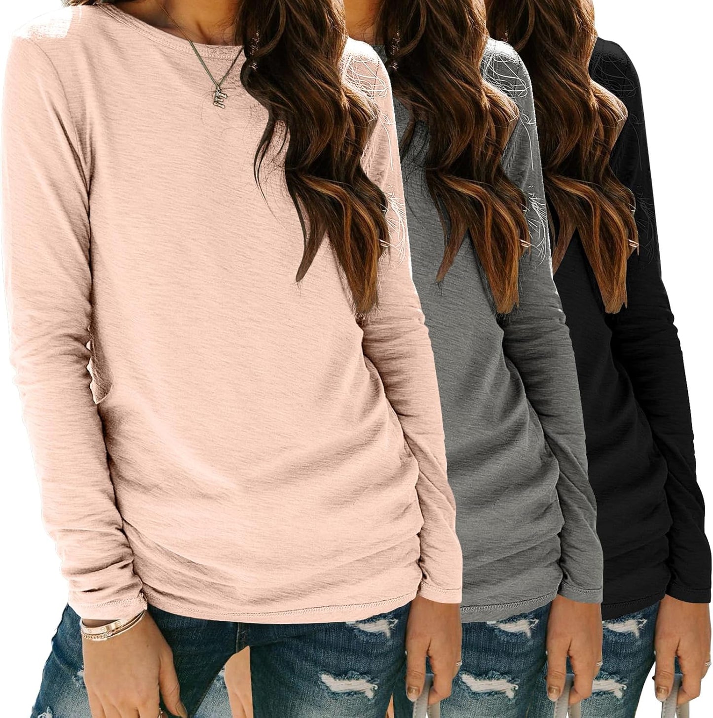 Zeagoo 3 Pack Long Sleeve Shirts for Women Casual Fall Outfit