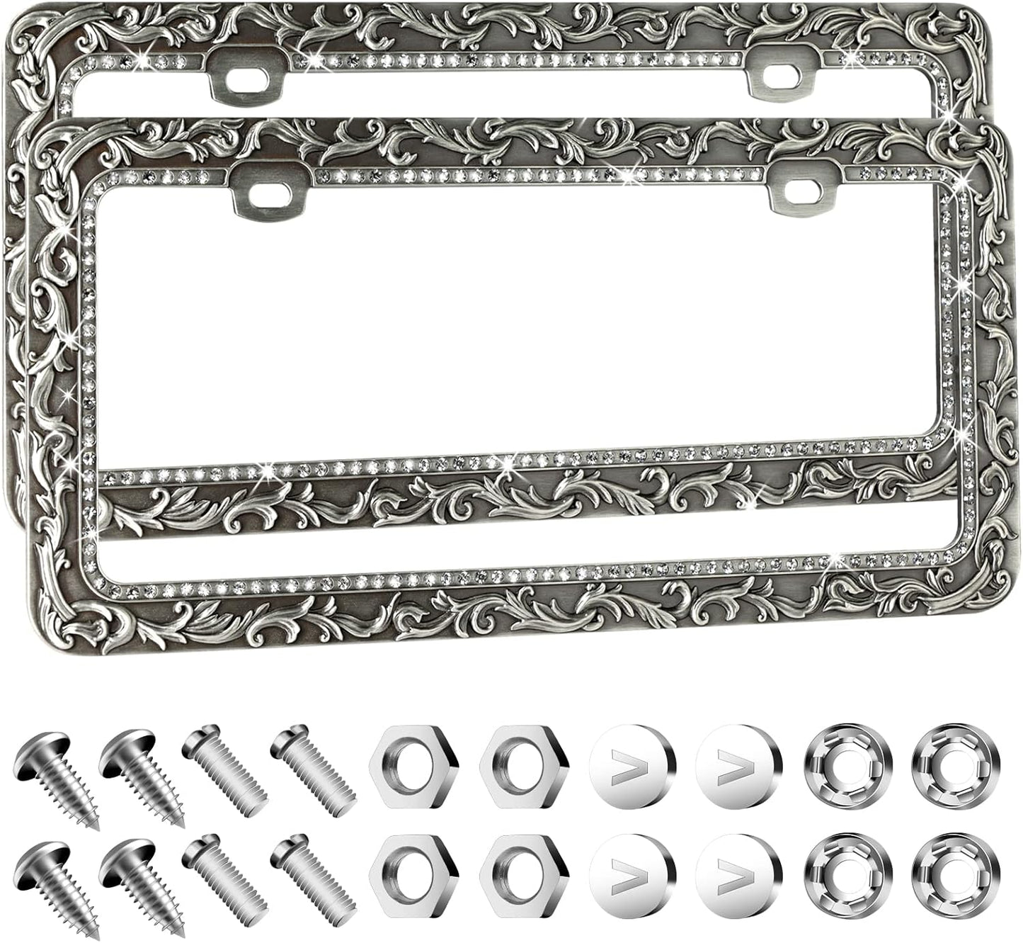 Valor Metal Car License Plate Frames with Bling Rhinestones