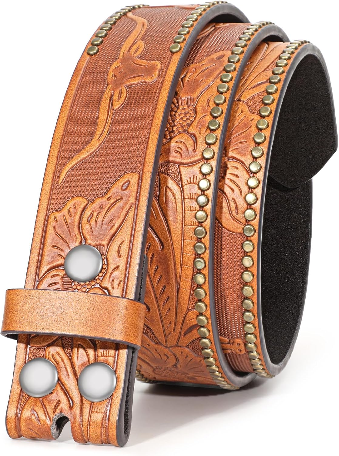Western Leather Belt Strap for Men Women - Unique Carving Patterns