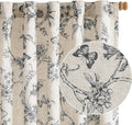 Lazzzy Black Floral Curtains 84 in Lined Linen Panels - Vintage Light