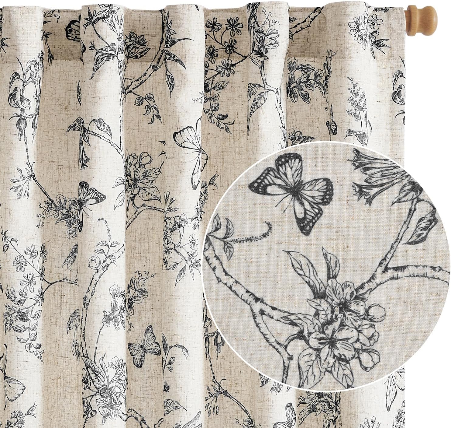 Lazzzy Black Floral Curtains for Vintage Farmhouse Style Decor