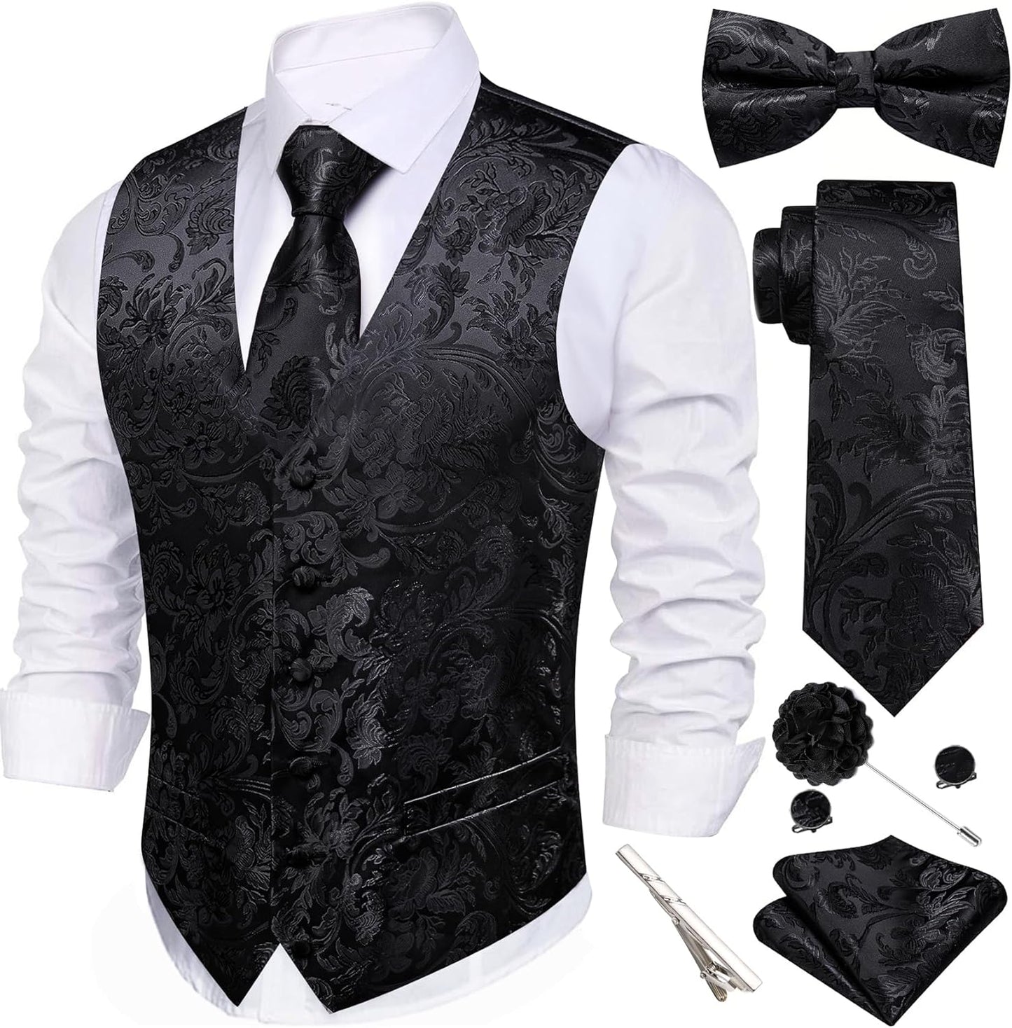 Barry.Wang Men's Suit Vest Tie Bowtie Set for Formal Events