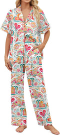 SHESHOW Satin Pajamas for Women Set - Soft Floral Short Sleeve PJs