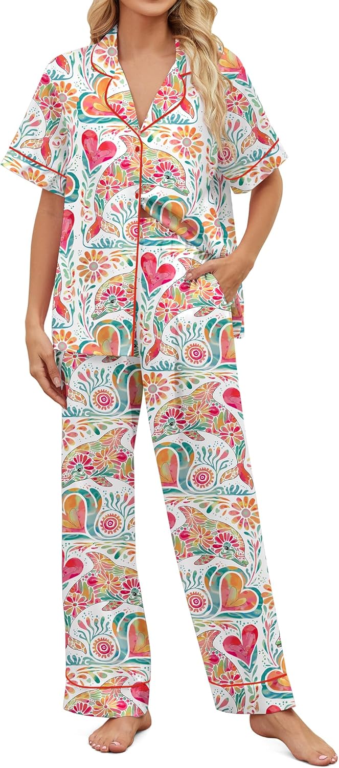 Satin Pajamas for Women Set - Comfortable Button Down Sleepwear