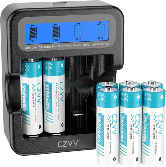 Lithium Rechargeable AA Batteries with LCD Fast Charger Combo