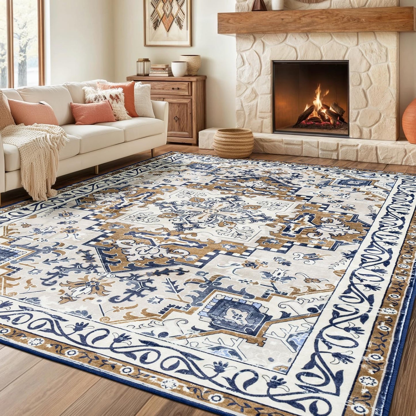 Rugflix 9x12 Area Rug - Soft Boho Vintage Design for Any Room