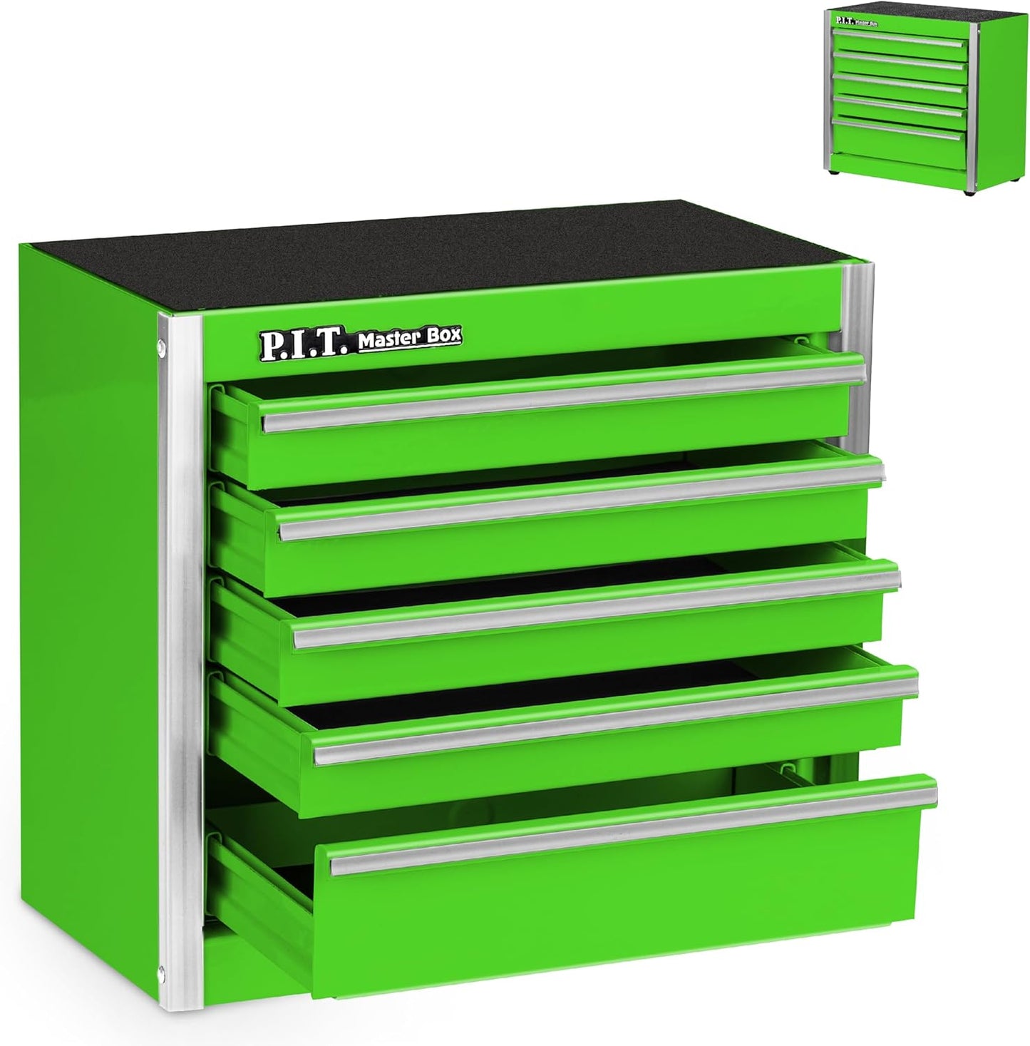 P.I.T. Mini Green Tool Box - Portable 5-Drawer Steel Storage