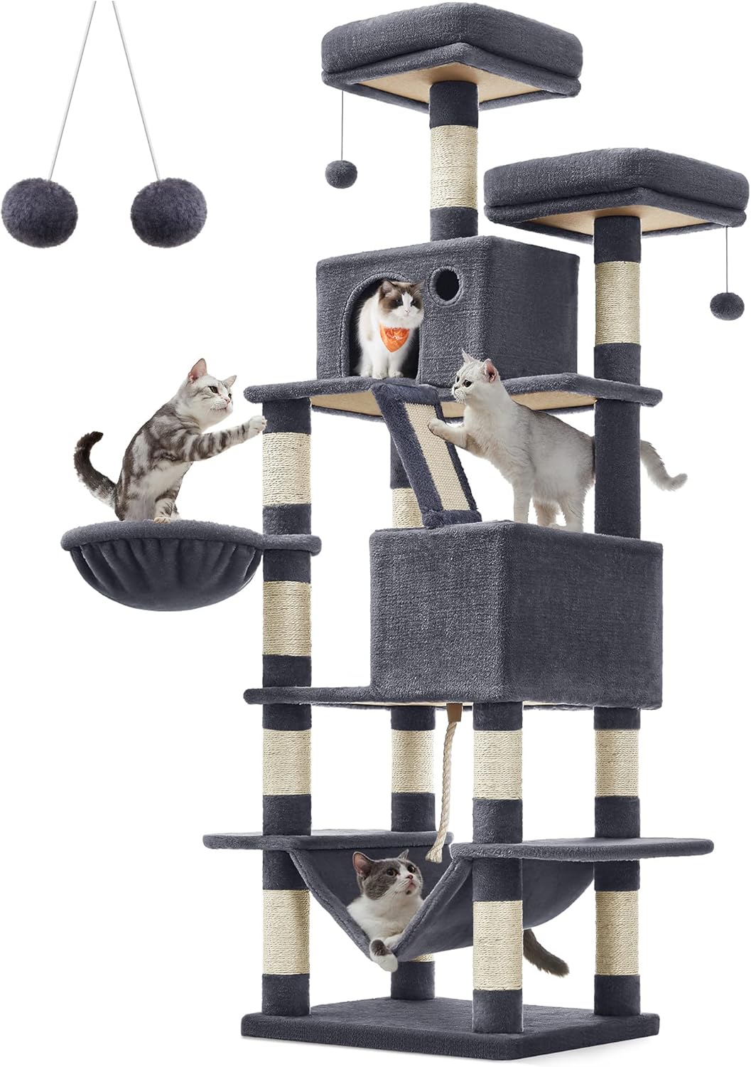 Feandrea Cat Tree 66.1-Inch Large Cat Tower for Indoor Cats