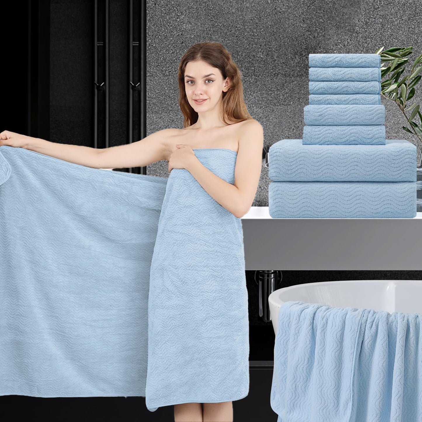 Luxurious 8 Piece Bath Towel Set for Home and Hotel Use