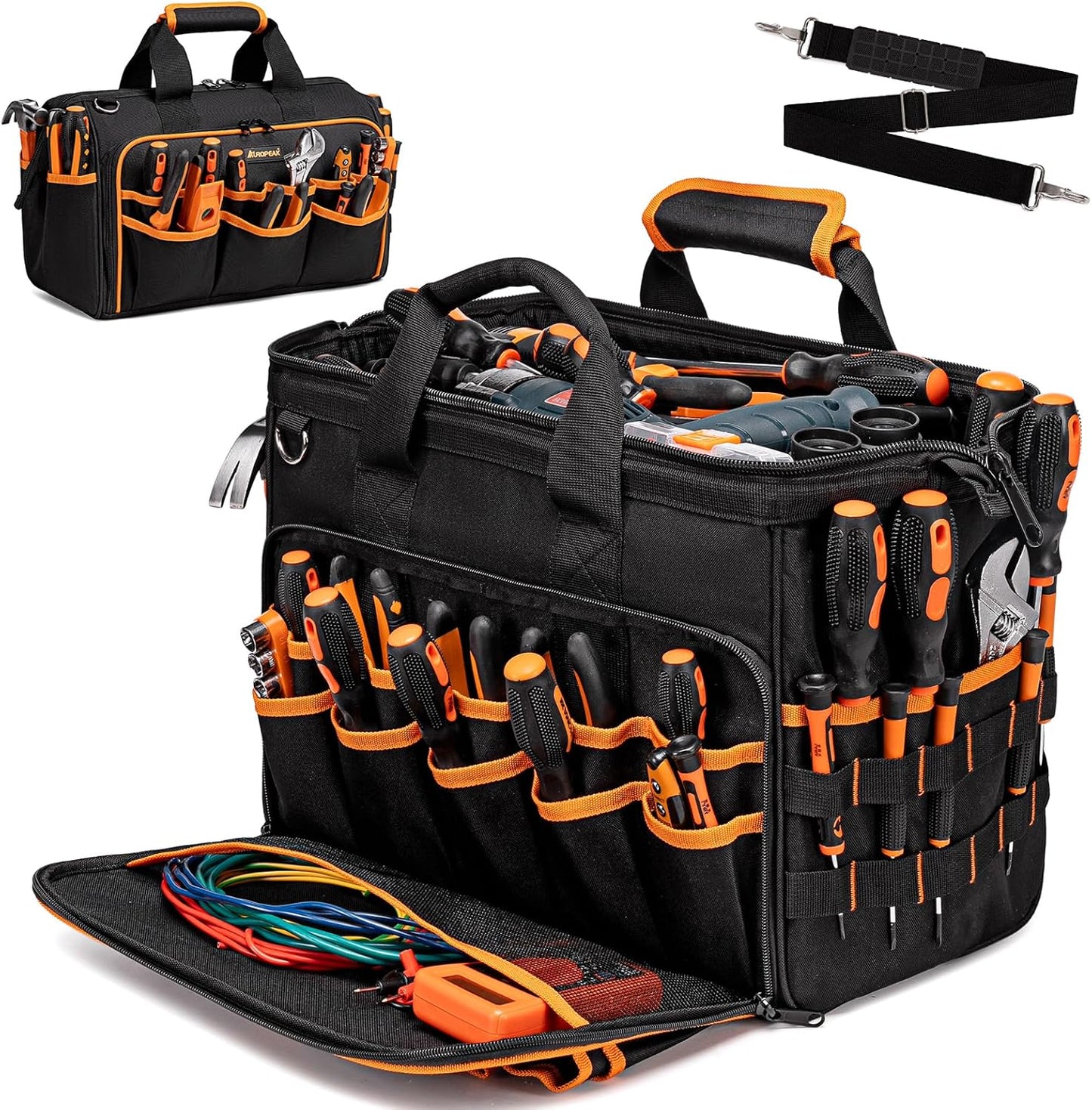17-Inch Electrician Tool Bag with 46 Pockets for Heavy Duty Use