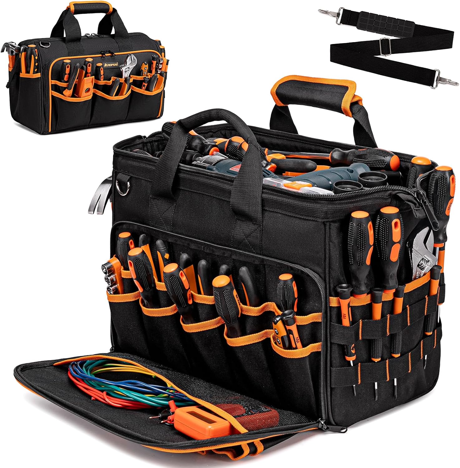 17-Inch Electrician Tool Bag with 46 Pockets for Heavy Duty Use