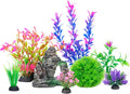 Ameliade Aquarium Artificial Plastic Plants and Rock Cave Decor Set