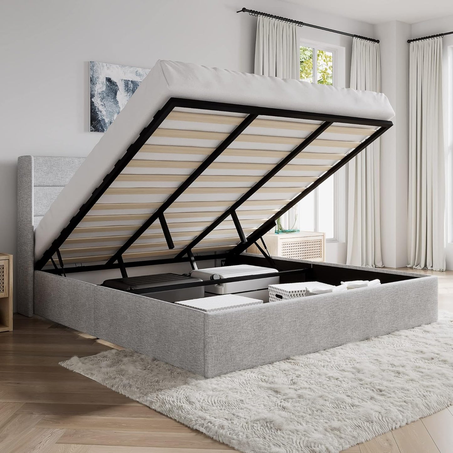 SHA CERLIN King Size Lift Up Storage Bed with Modern Design