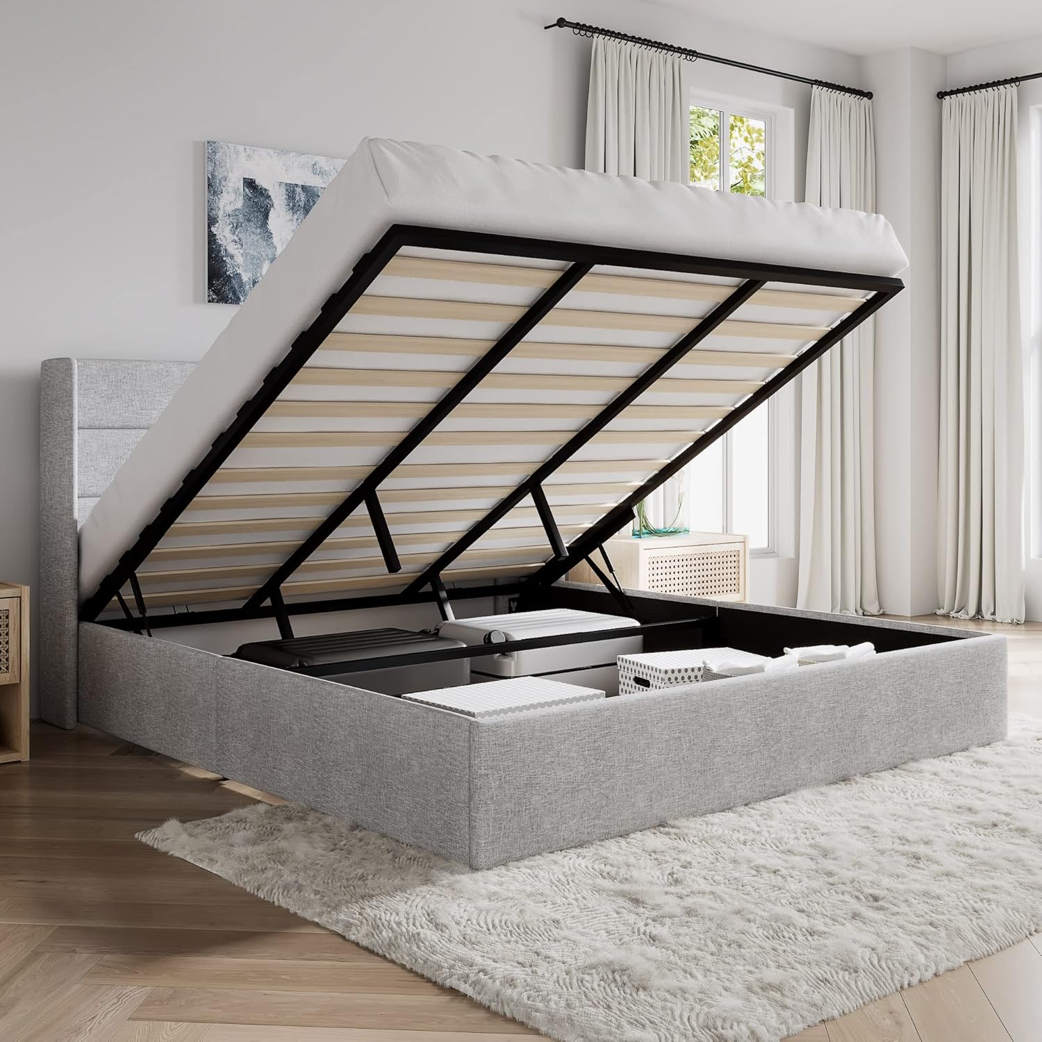 SHA CERLIN King Size Lift Up Storage Bed with Modern Design