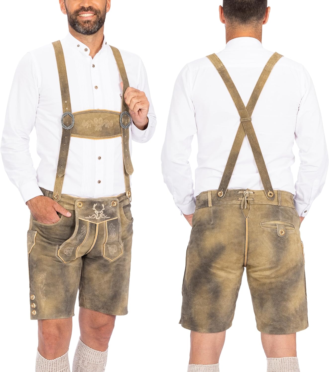Authentic Lederhosen Men Oktoberfest Costume in Mushroom Brown
