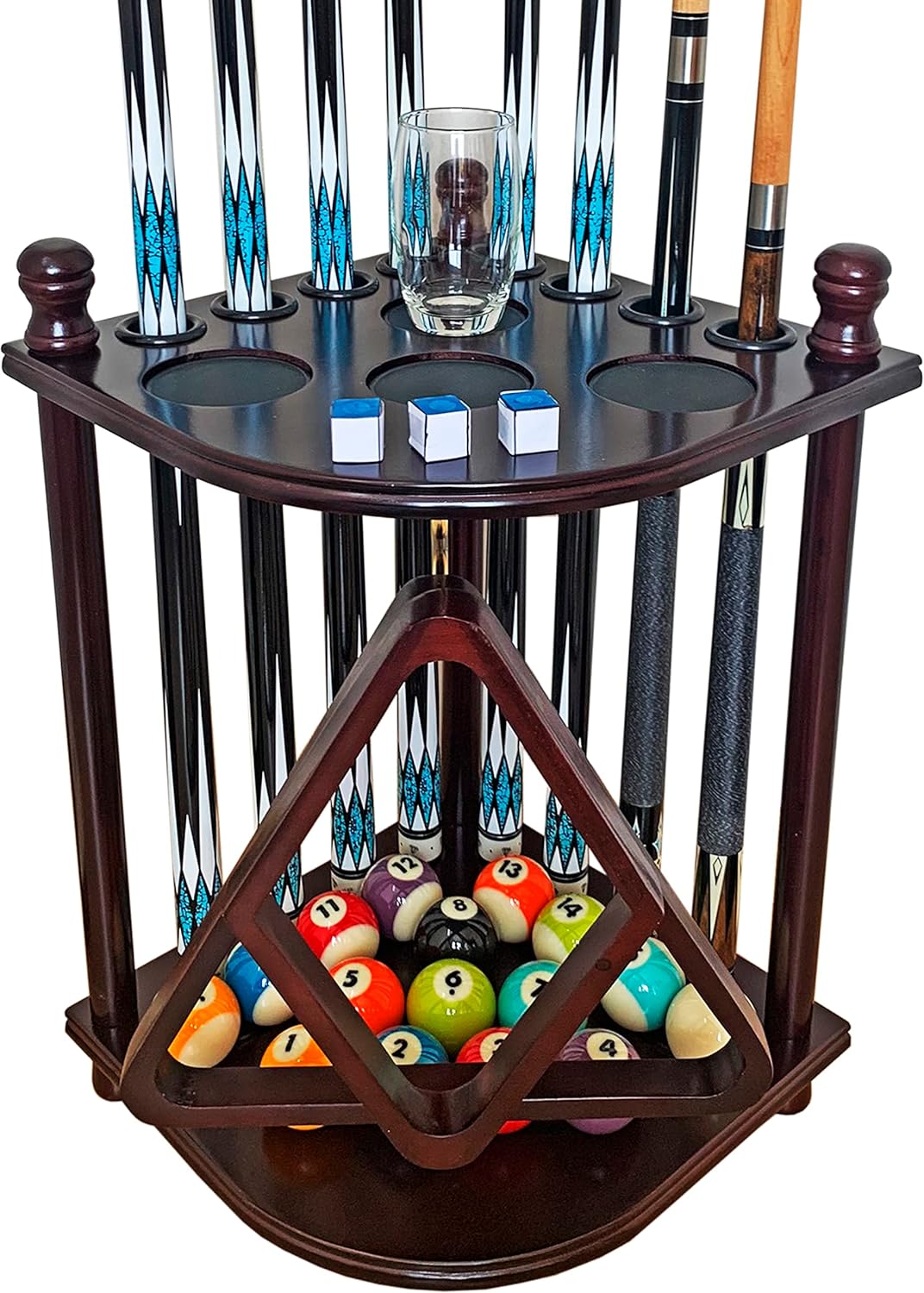 Pool Cue Rack for 8 Sticks & Billiard Accessories - Solid Wood