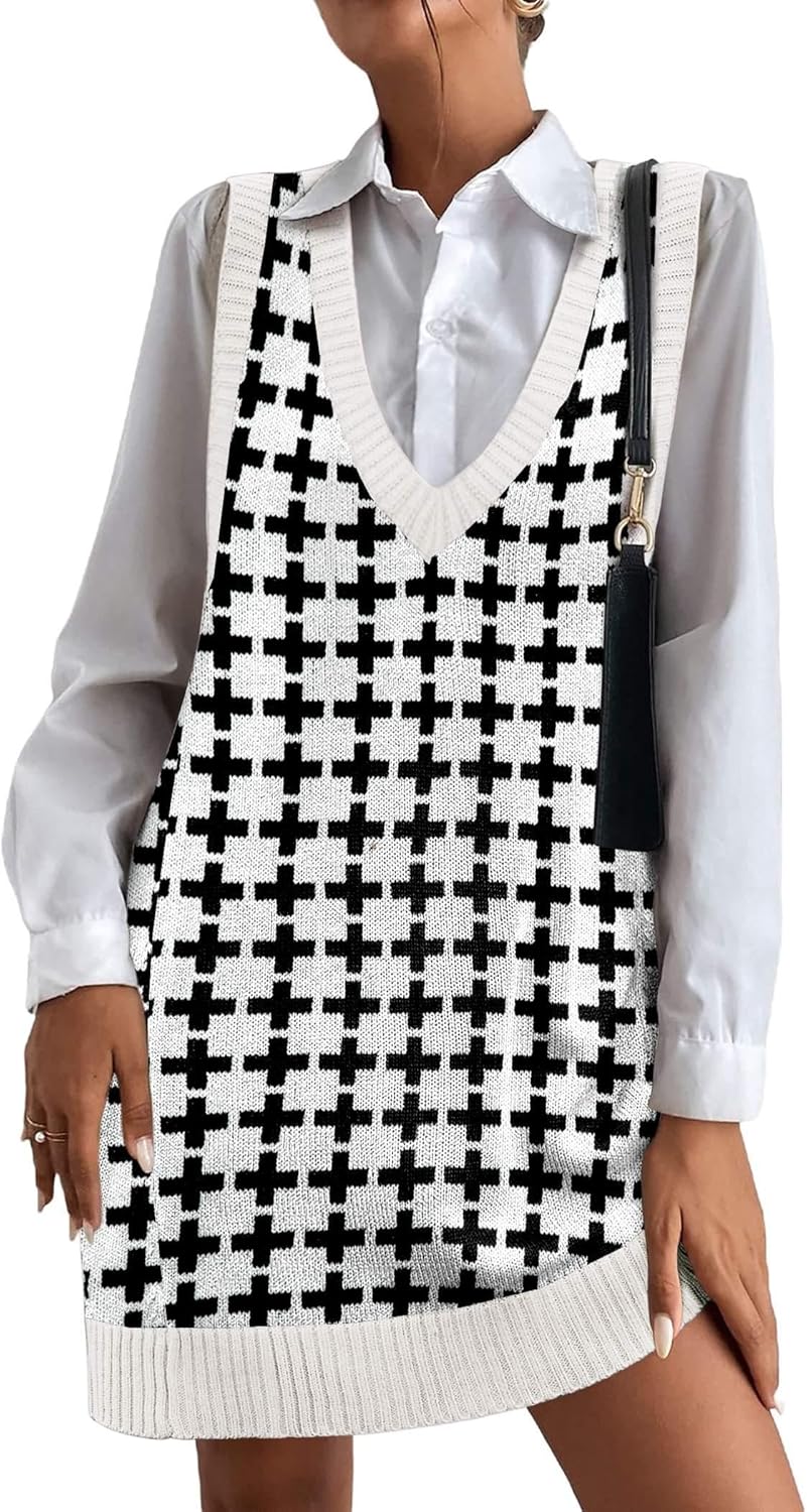 Oversized V Neck Sweater Vest for Women with Pockets