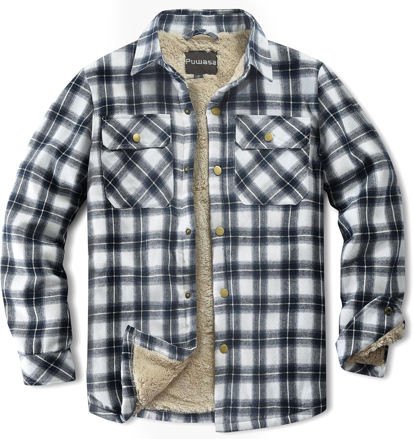 Men's Sherpa Lined Cotton Flannel Shirt Jacket for Winter Wear
