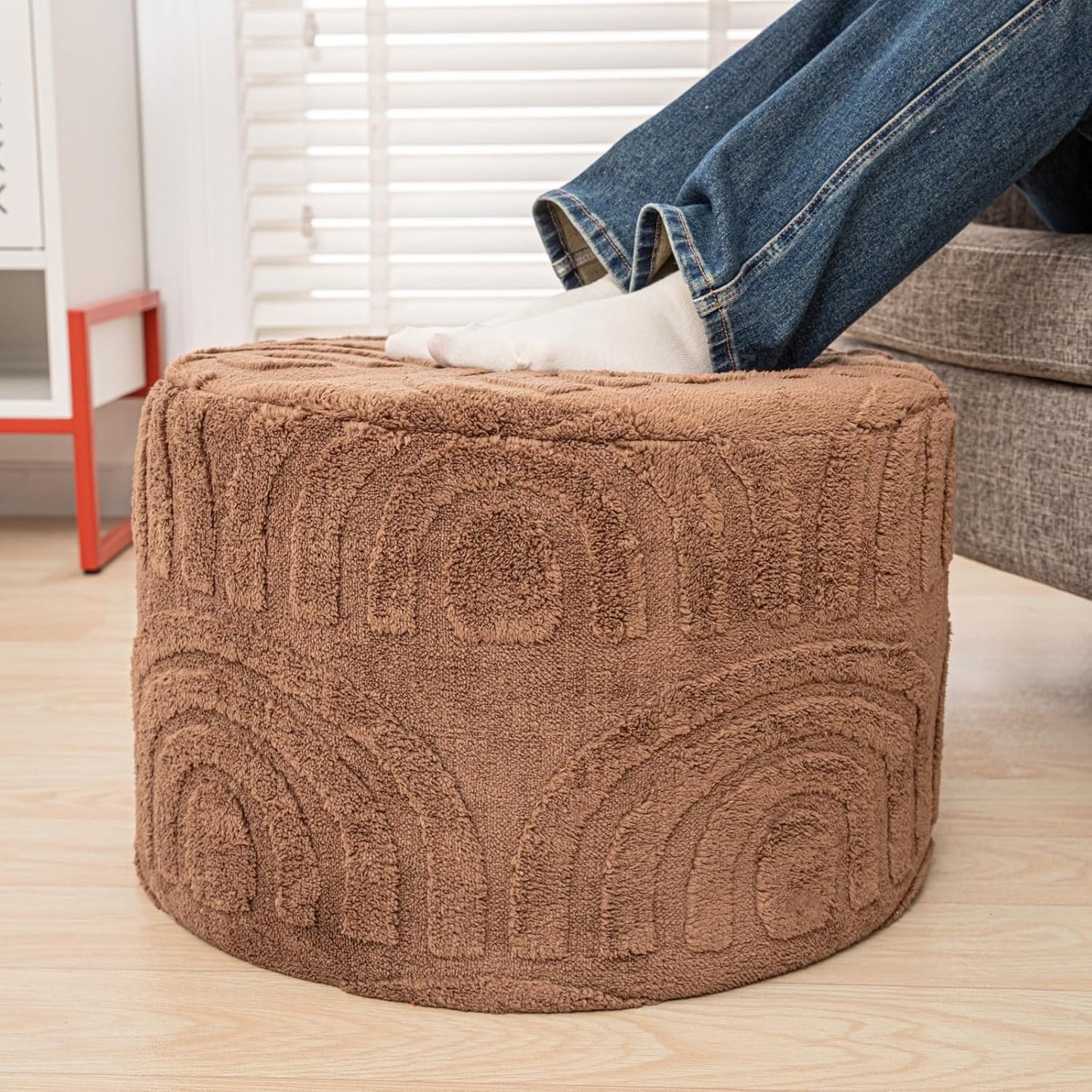 Asuprui Round Ottoman Pouf Foot Stool for Living Room and Bedroom