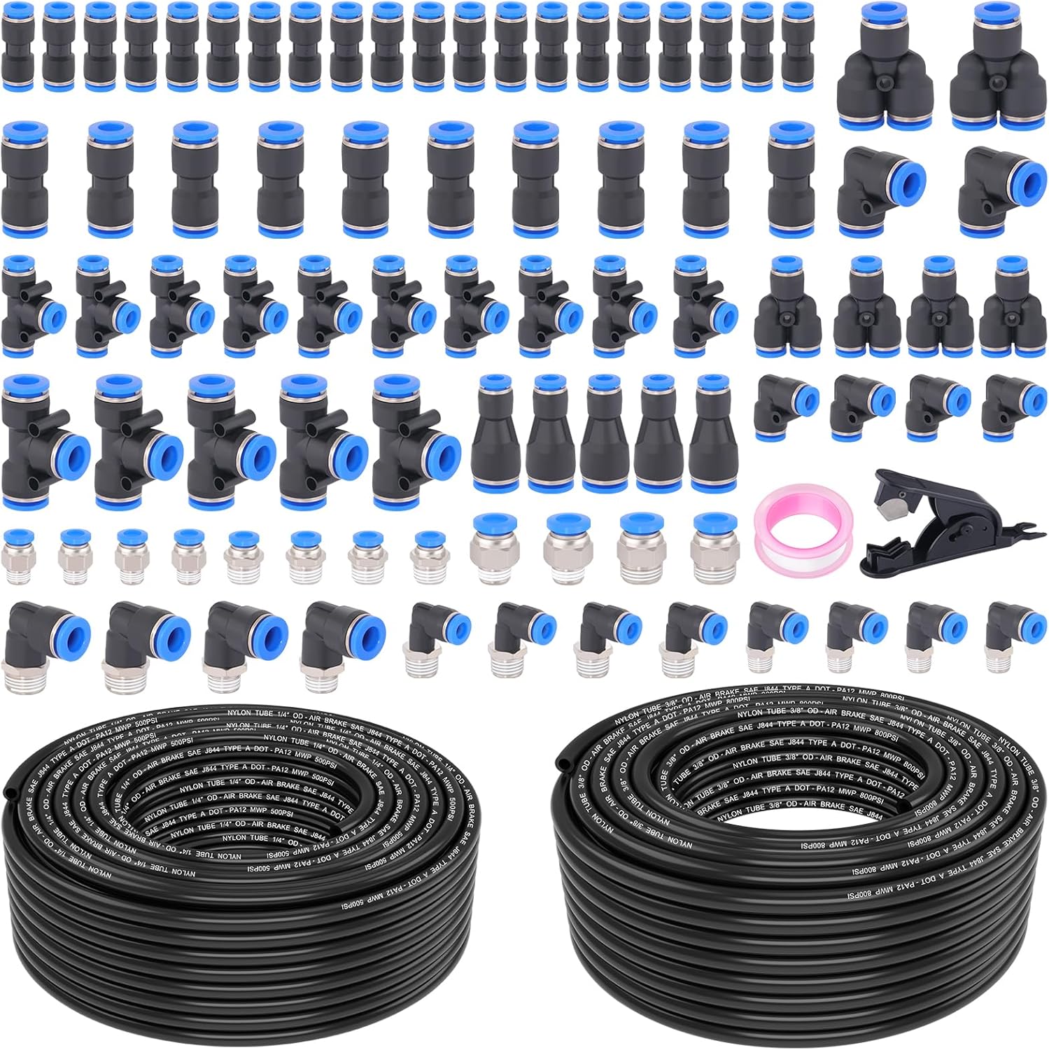 90 Pcs DOT Air Line Kit with Quick Connect Fittings for Pneumatics