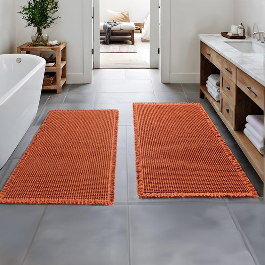 MIULEE Fall Orange Set of 2 Waffle Bathroom Runner Rugs