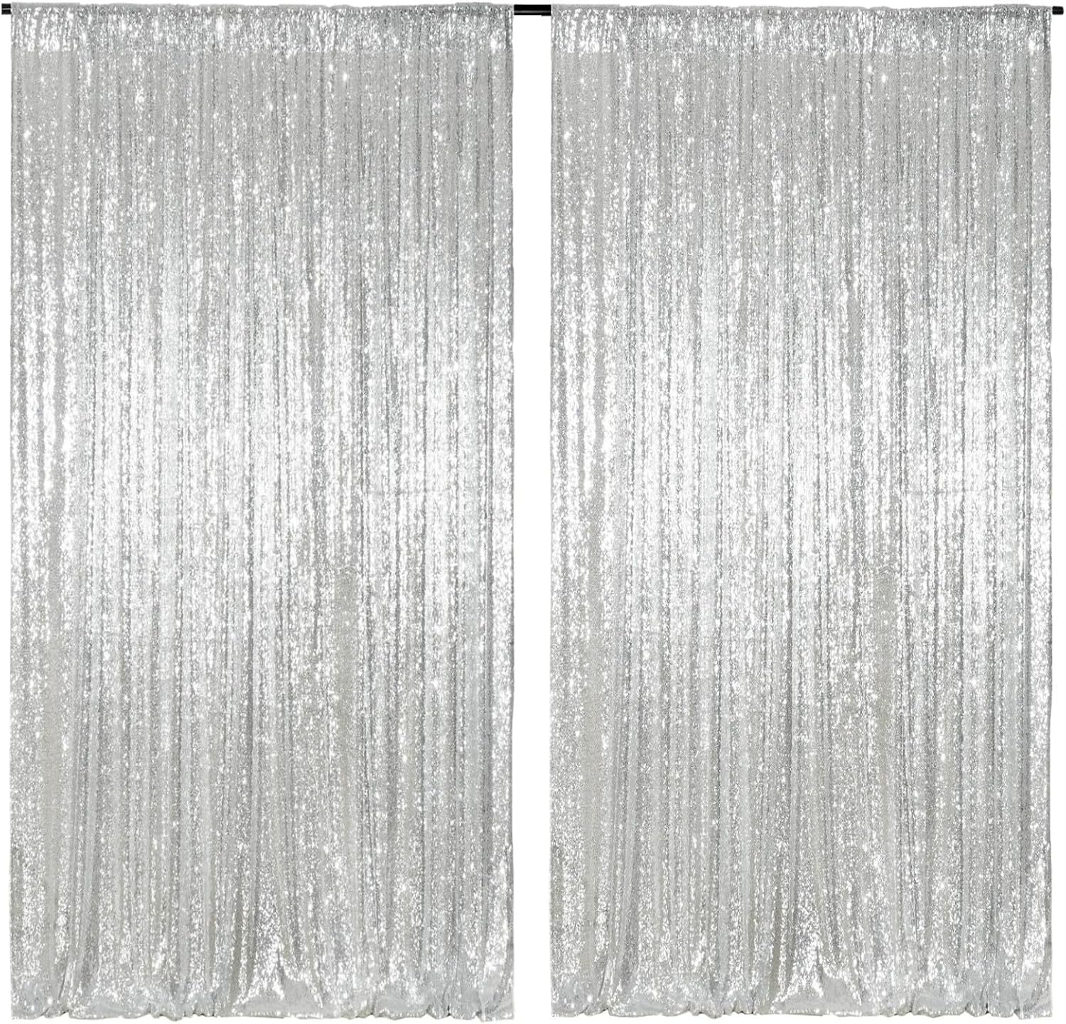 Stunning Silver Sequin Backdrop Curtain for Events and Parties