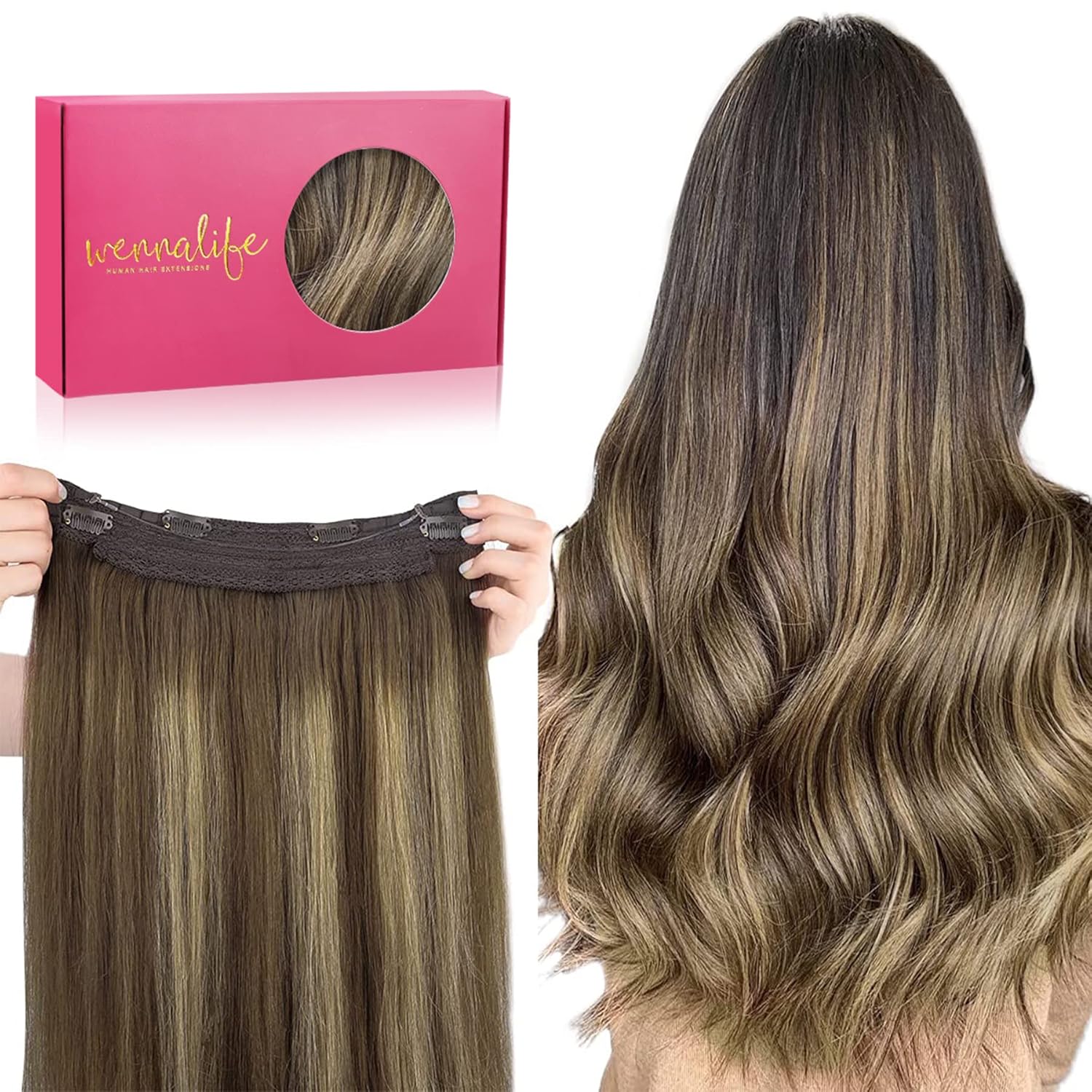 WENNALIFE Real Human Hair Extensions 14 inch Balayage Style