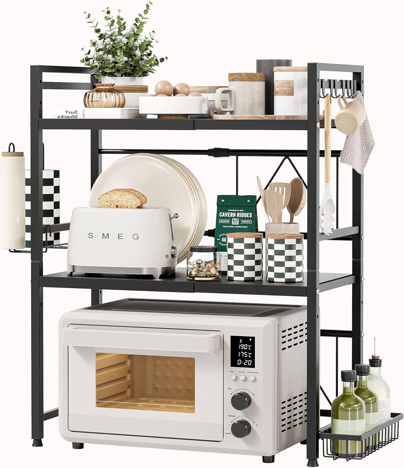 NETEL Expandable Microwave Stand with 3 Tiers and Baskets