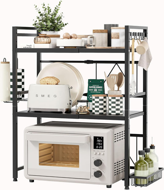 NETEL Expandable Microwave Stand with 3 Tiers and Baskets