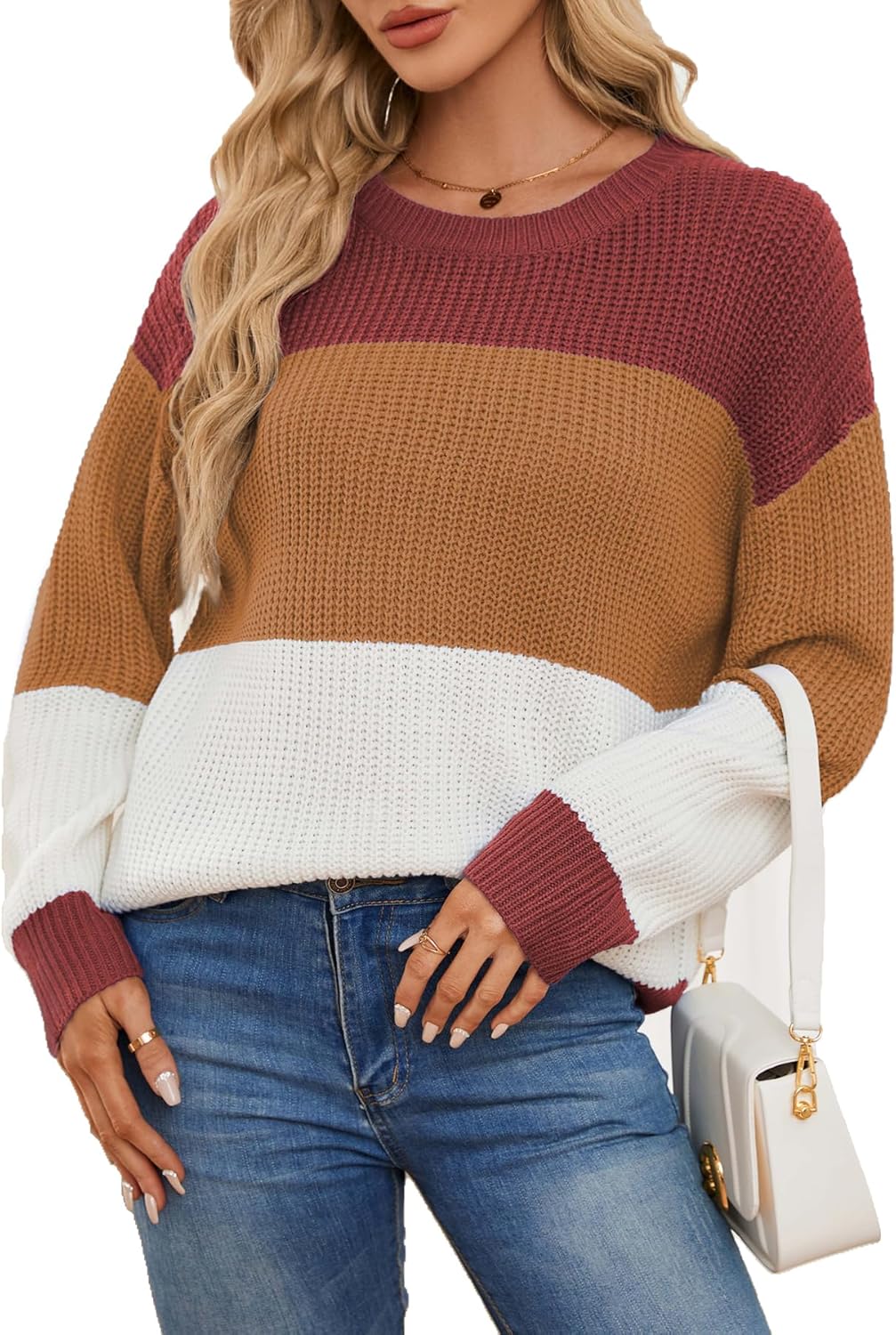 Women's Striped Color Block Sweater for Casual and Business Wear