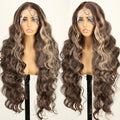 13x6 Lace Frontal Wig 32in Body Wave Highlighted Brown - Heat Friendly